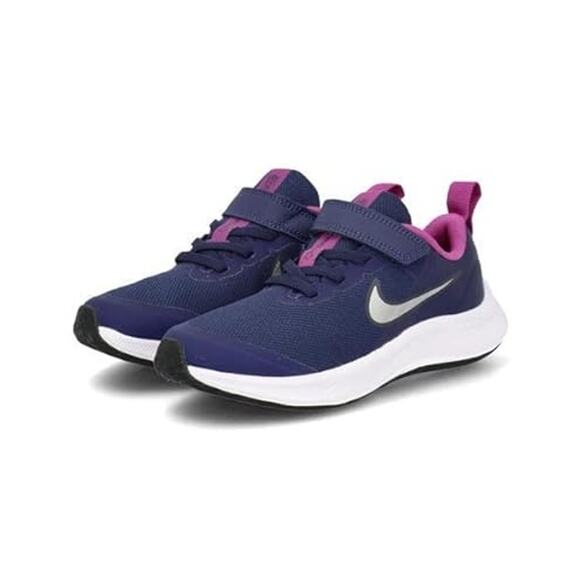 NWT Nike Boys 3 Running Shoe, MIDNIGHT NAVY/METALLIC SILVER, 13 UK (14 US) - Picture 1 of 5